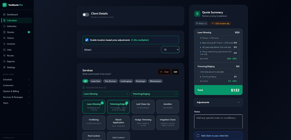 YardQuote Pro Calculator