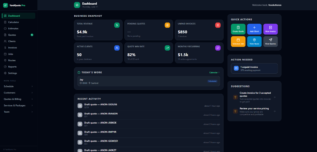YardQuote Pro Dashboard